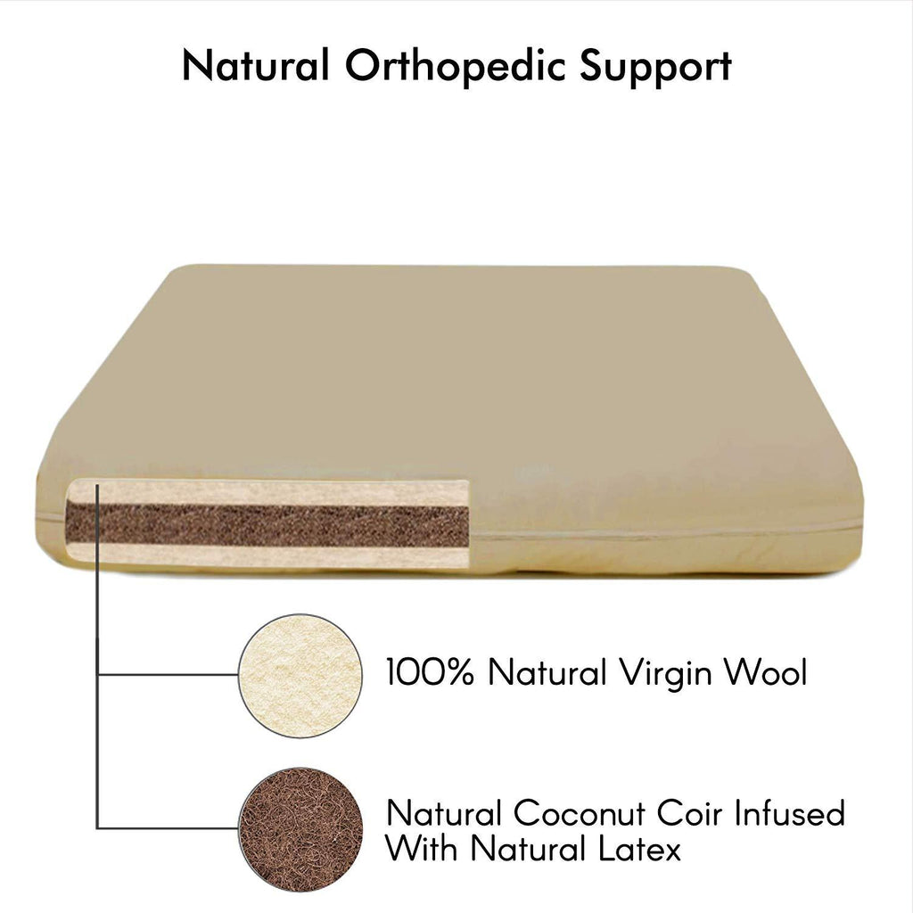 NaturoPet Natural Orthopedic Dog Bed, Premium Virgin Wool &amp; Coco-Latex Pet Mattress Removable Washable Cover Water Resistant Indoor-Outdoor Durable Chew Resistant Made in USA