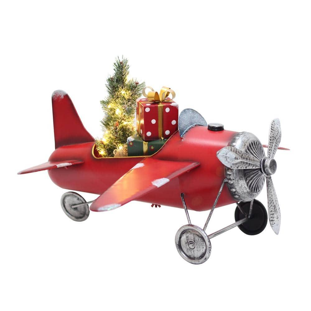 29 in. Red Airplane with Lighted Christmas Tree and Gifts