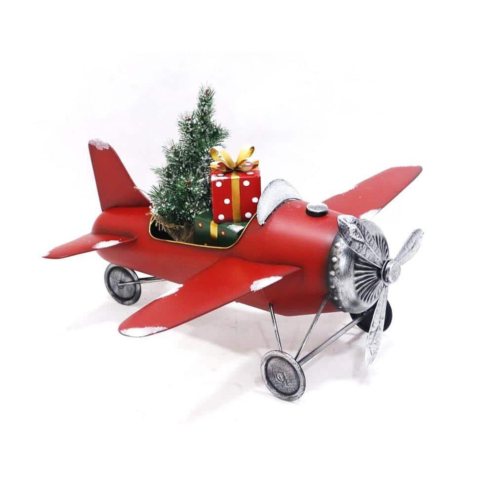 29 in. Red Airplane with Lighted Christmas Tree and Gifts