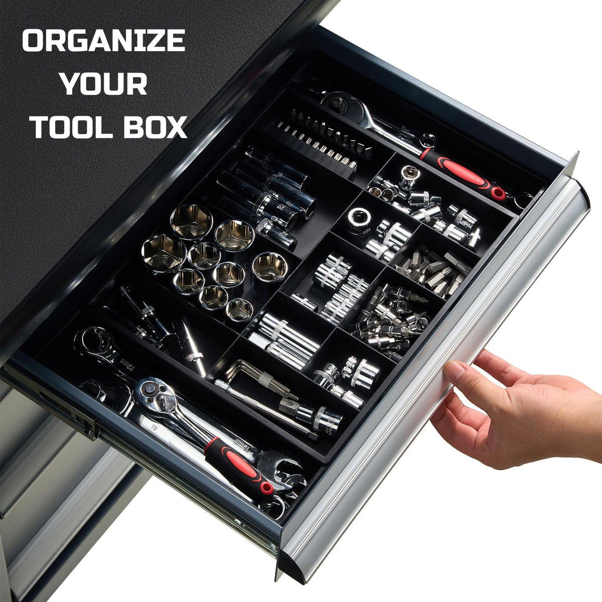 Tool Box Organizer Tray Divider Set, Expandable LarToolbox StoraTray Kit, Rolling Tool Chest Drawer Bins, Hardware Screwdrivers Pliers Organization, 2pcs low profile Trays.