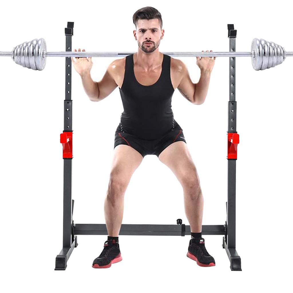 YOHOME PRODUCTS Barbell Rack 550lbs Max Load adjustable Squat Stand Dipping Station Weight Bench