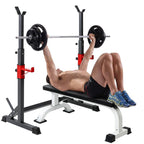 YOHOME PRODUCTS Barbell Rack 550lbs Max Load adjustable Squat Stand Dipping Station Weight Bench