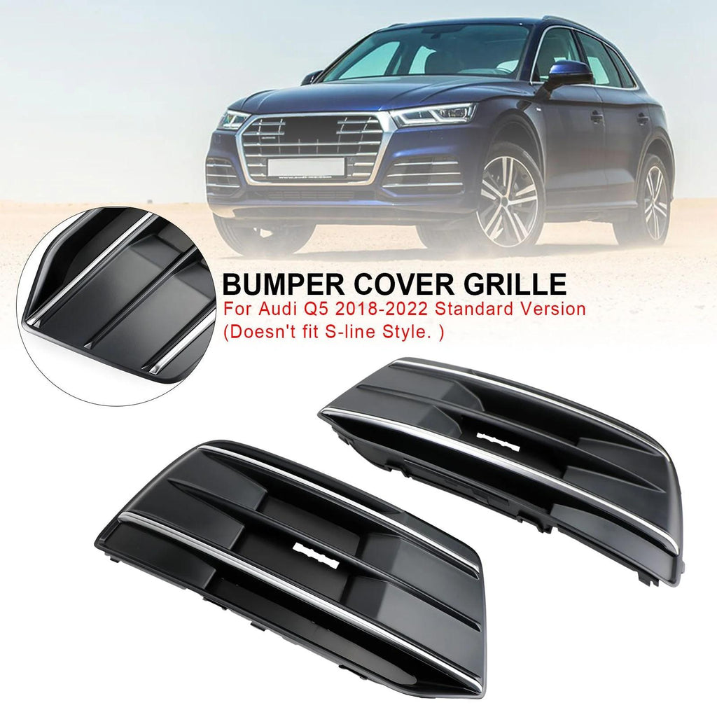 2018-2023 Audi Q5 Standard Version 2PCS Black/Chrome Front Bumper Cover Grille Bezel Insert Generic