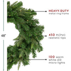 Pre-Lit Roosevelt Fir Artificial Christmas Wreath - 48-Inch, Warm White LED Lights