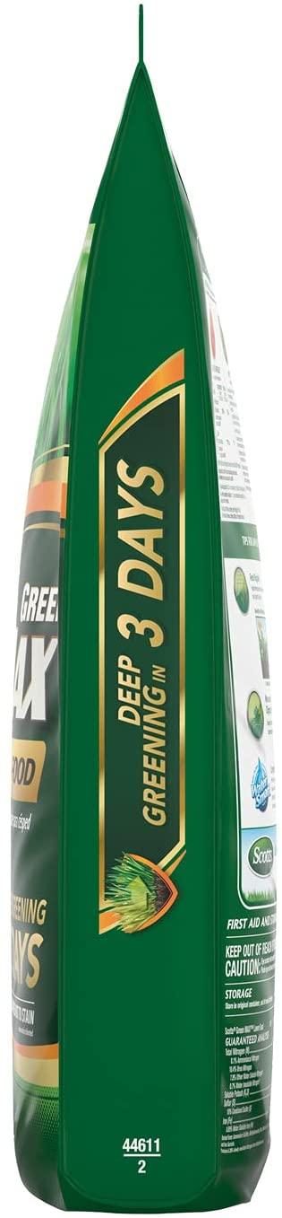 scotts green max lawn food - lawn fertilizer plus iron supplement builds thick, green lawns - deep greening in 3 days - covers 10,000 sq. ft.