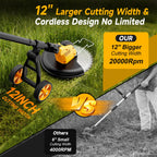 Brushless 6000mAh Cordless Weed Wacker Edger with Wheel, 4-in-1 Electric Weed Eater Battery Powered Brush Cutter, Grass Trimmer Stringless Weed Trimmer Lawn Mower Metal Blade Battery Charger