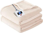 Electric Blanket Full Size, Flannel Heated Blanket with 10 Heating Levels  1-12 Hours Auto Shut Off, Fast Heating Warm Blanket, Machine Washable, Beige, 80 x 84 Inch