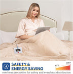 Electric Blanket Full Size, Flannel Heated Blanket with 10 Heating Levels  1-12 Hours Auto Shut Off, Fast Heating Warm Blanket, Machine Washable, Beige, 80 x 84 Inch
