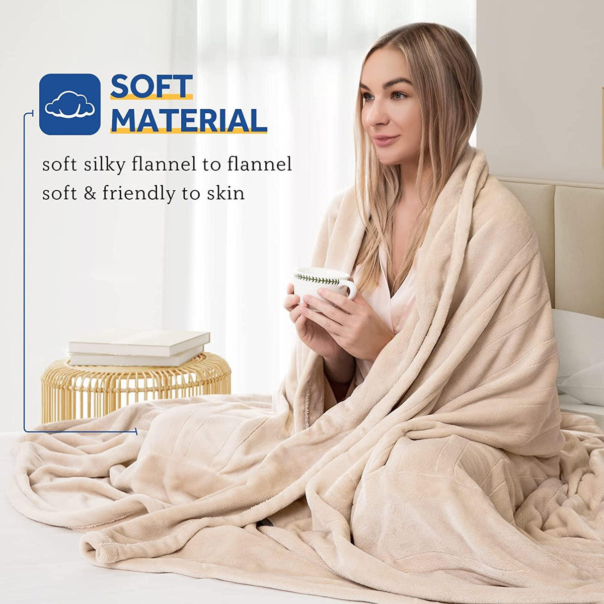 Electric Blanket Full Size, Flannel Heated Blanket with 10 Heating Levels  1-12 Hours Auto Shut Off, Fast Heating Warm Blanket, Machine Washable, Beige, 80 x 84 Inch