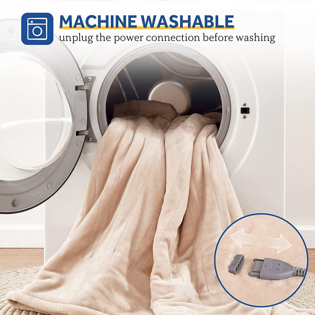 Electric Blanket Full Size, Flannel Heated Blanket with 10 Heating Levels  1-12 Hours Auto Shut Off, Fast Heating Warm Blanket, Machine Washable, Beige, 80 x 84 Inch