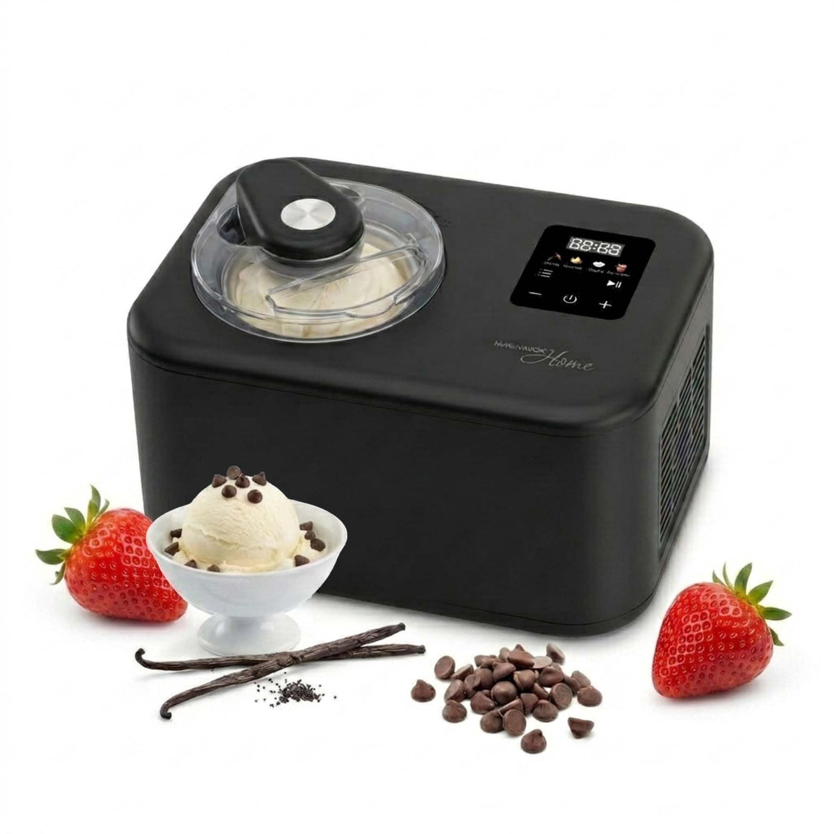 Home, 1.2 Qt Electric Ice Cream Maker with Compressor, Touchscreen Ice Cream Machine, -In Compressor, Automatic Sorbet, FroYo, Italian Ice Maker, No Pre-Freeze