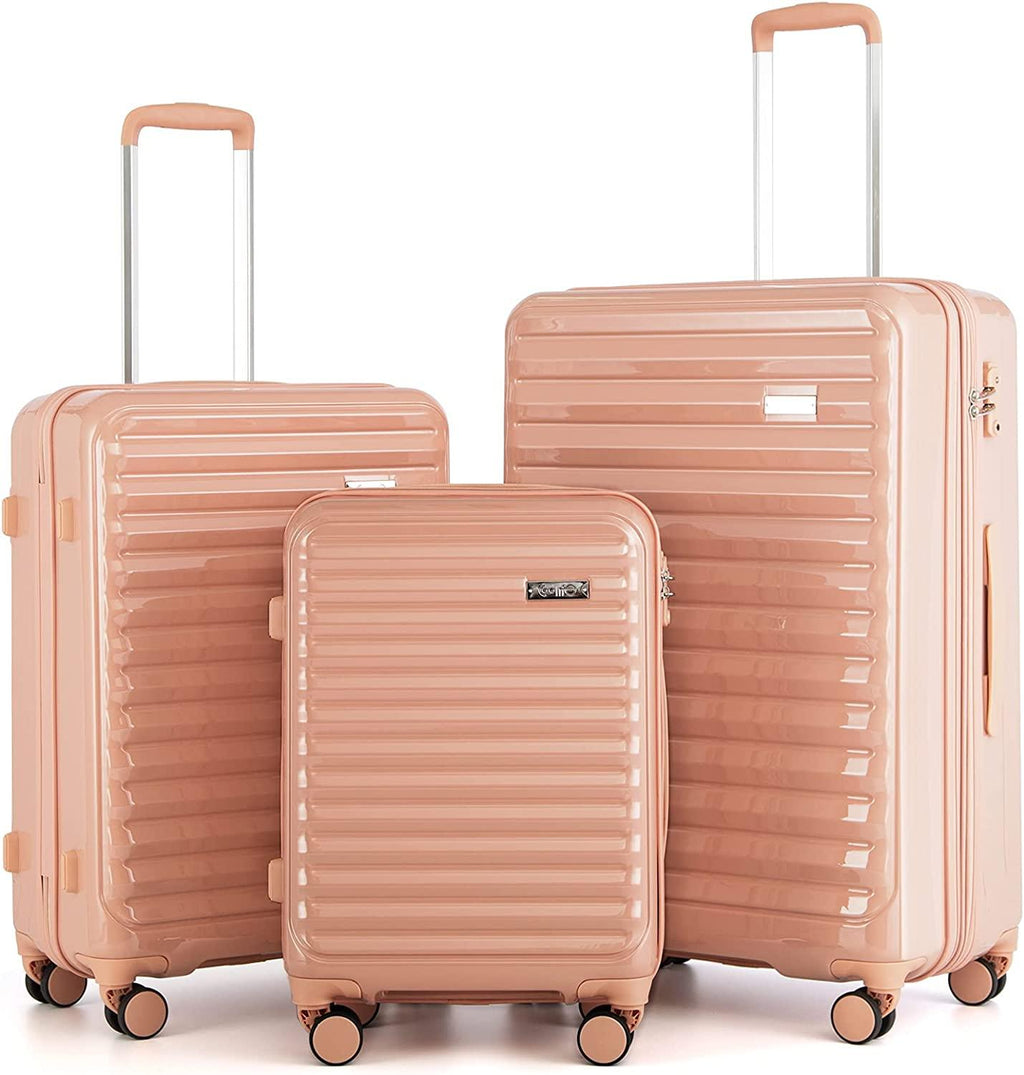 Luggage Suitcase 3 Piece Set expandable (only 28”) ABS+PC Spinner suitcase with TSA Lock carry on 20 in 24in 28in (sakura pink)