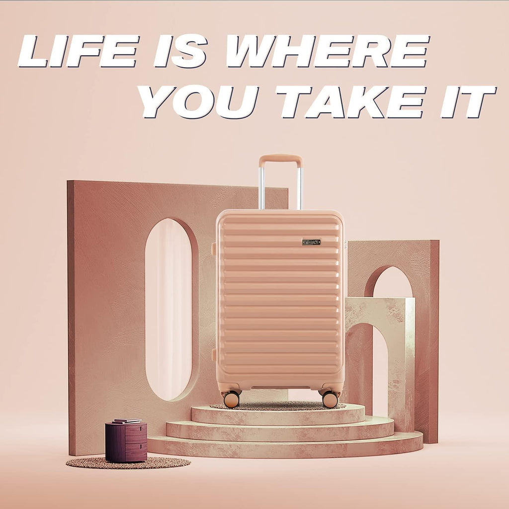 Luggage Suitcase 3 Piece Set expandable (only 28”) ABS+PC Spinner suitcase with TSA Lock carry on 20 in 24in 28in (sakura pink)