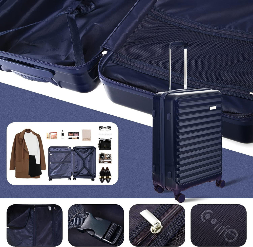 Luggage Suitcase 3 Piece Set expandable (only 28”) ABS+PC Spinner suitcase with TSA Lock carry on 20 in 24in 28in (sakura pink)