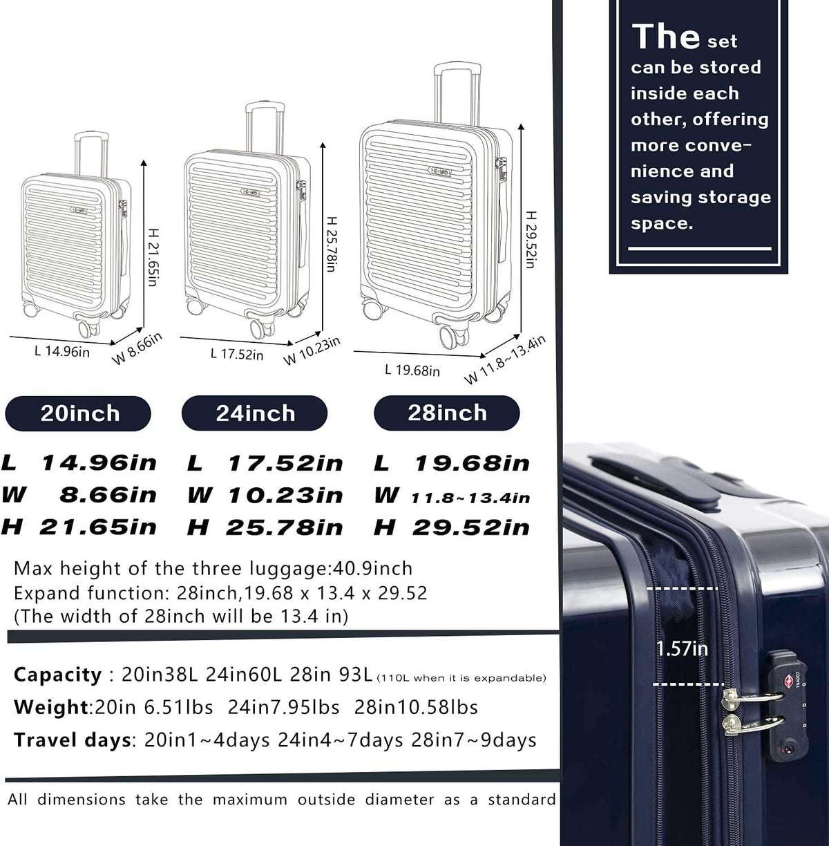 Luggage Suitcase 3 Piece Set expandable (only 28”) ABS+PC Spinner suitcase with TSA Lock carry on 20 in 24in 28in (sakura pink)
