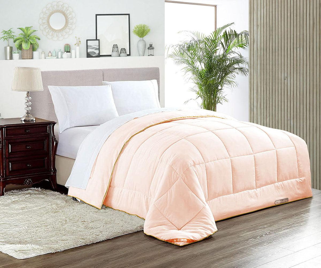 Twin XL Comforter Solid Peach 300 GSM Plush Siliconized Microfiber Fill Duvet Insert Box Stiched Quilted Fluffy Soft 600 TC Egyptian Cotton Shell with Piping &amp; Pillowcases