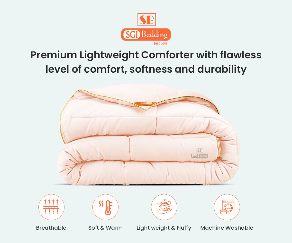 Twin XL Comforter Solid Peach 300 GSM Plush Siliconized Microfiber Fill Duvet Insert Box Stiched Quilted Fluffy Soft 600 TC Egyptian Cotton Shell with Piping &amp; Pillowcases
