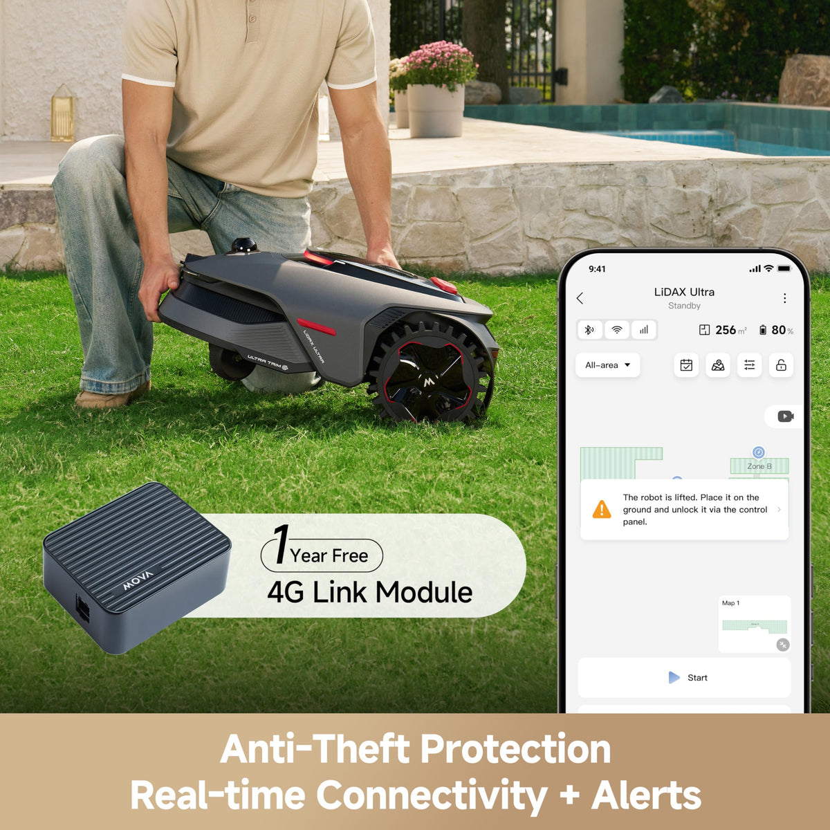 LiDAX Ultra 2000 Robot Lawn Mower with 4G for 0.5 Acre, No Wire No RTK+360° 3D LiDAR+AI Vision Auto Mapping, Zero-EdCutting, Cut Height 1.2"-3.9", 45% Slope, 150 Mowing Zones, Anti-Theft