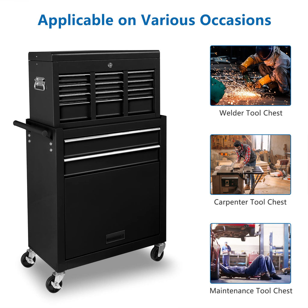 8-Drawer Rolling Tool Chest w/Lock, Tool StoraCabinet w/Wheels, Detachable Top, Drawers & Drawer Liners, Tool Organizer Box for Garage, Warehouse & Repair Shop