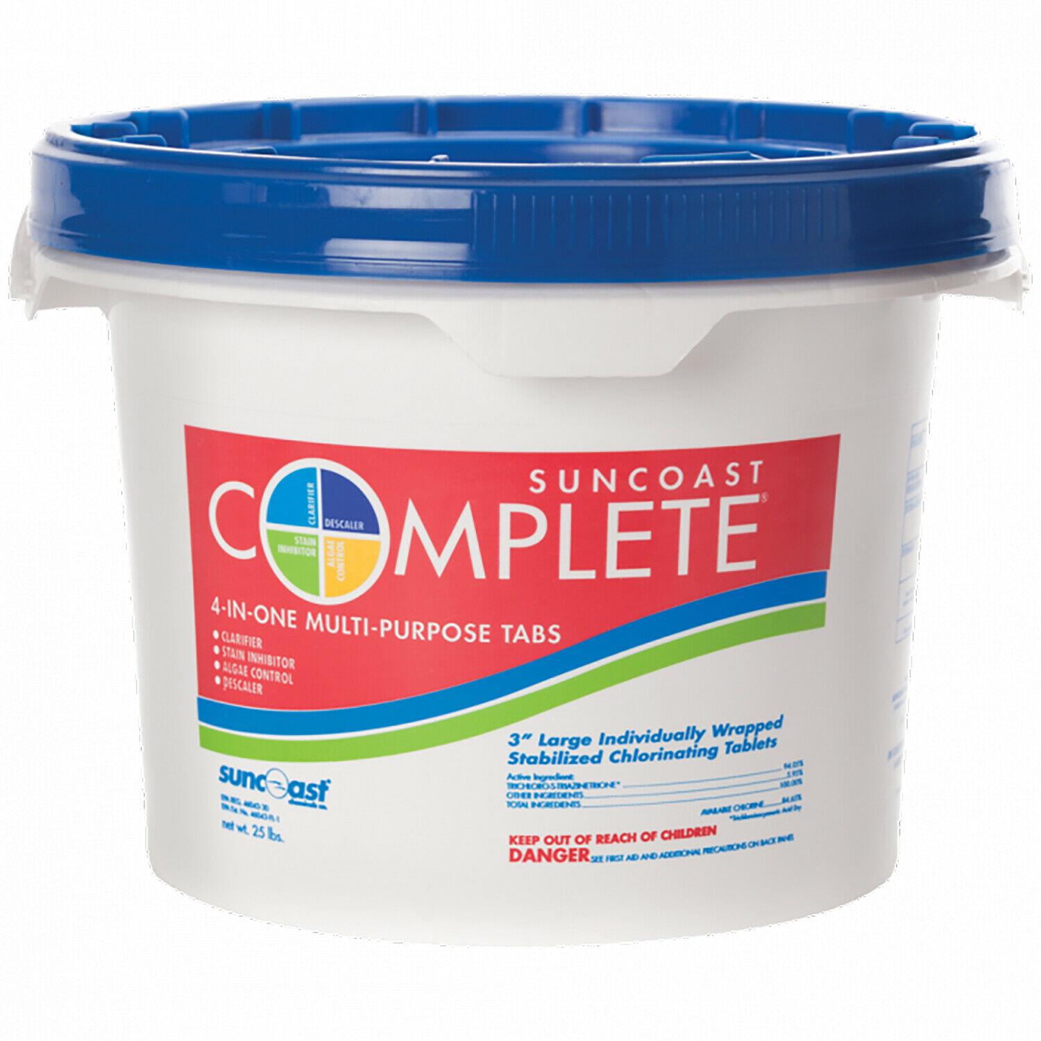 suncoast complete chlorine pool tablets 3 inch 25 lbs (50 tabs) tub included