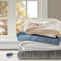 Sleep Philosophy Ultra Soft Reversible Plush Heated Blanket with Bonus Automatic Timer Grey Twin