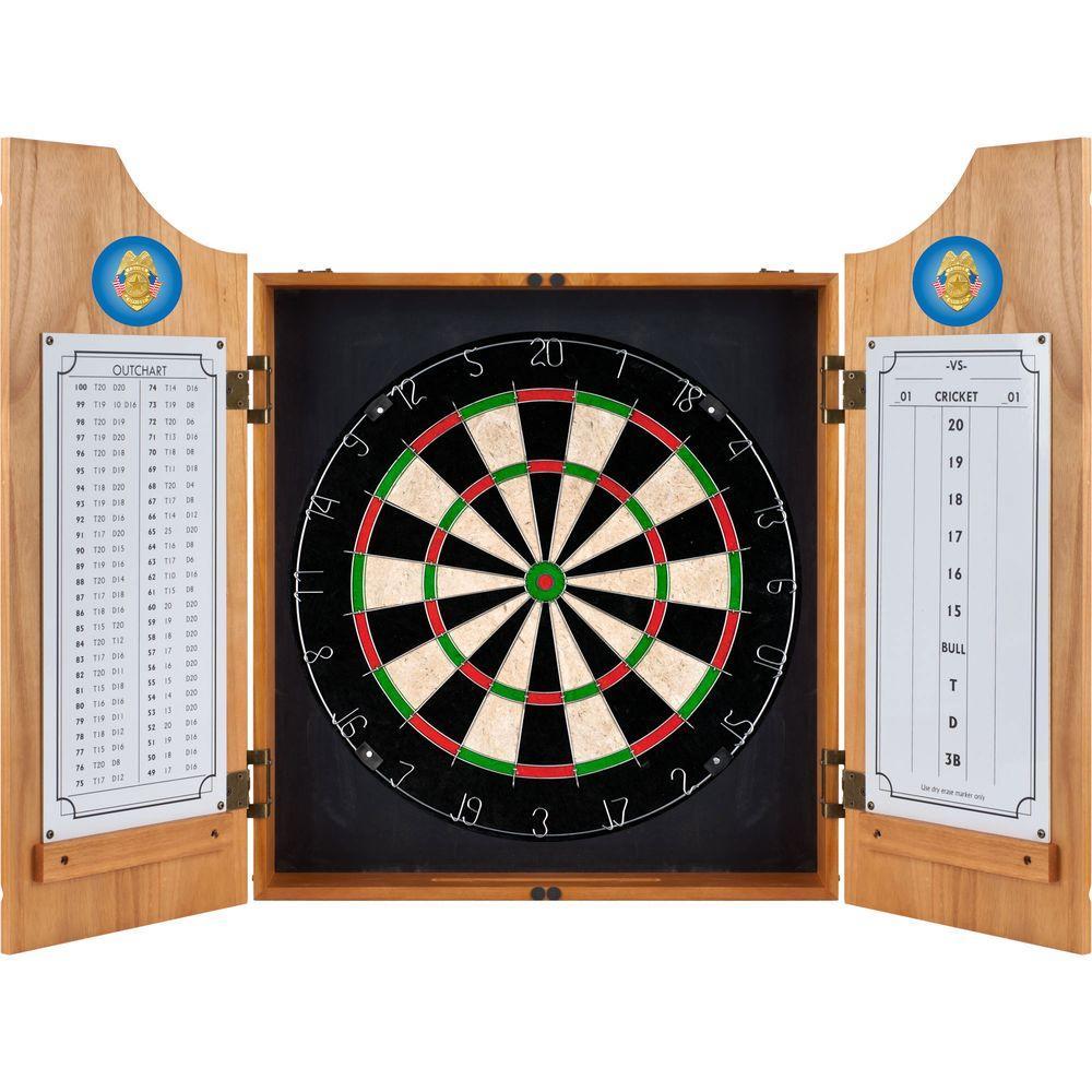 Police Officer Wood Finish Dart Cabinet Set