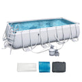 18 x 9 x 4 Foot Rectangular Above Ground Pool Set with Ladder, 1000 Gallon Sand Filter Pump, Ground Cloth, Pool Cover,