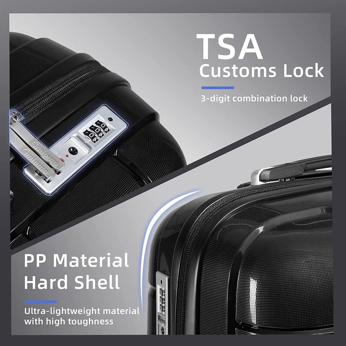 Luggage Hardside Suitcase Sets,3 Piece Travel Luggage Sets with Spinner Wheels,Lightweight PP Luggae Sets Clearance with TSA Lock (Black)
