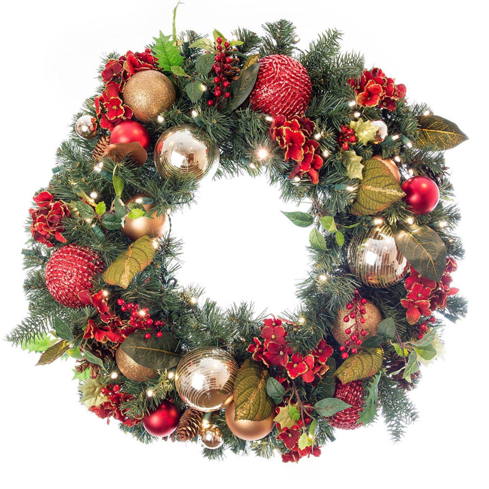 Village Lighting 30 in. Scarlet Hydrangea Pre-lit LED Wreath