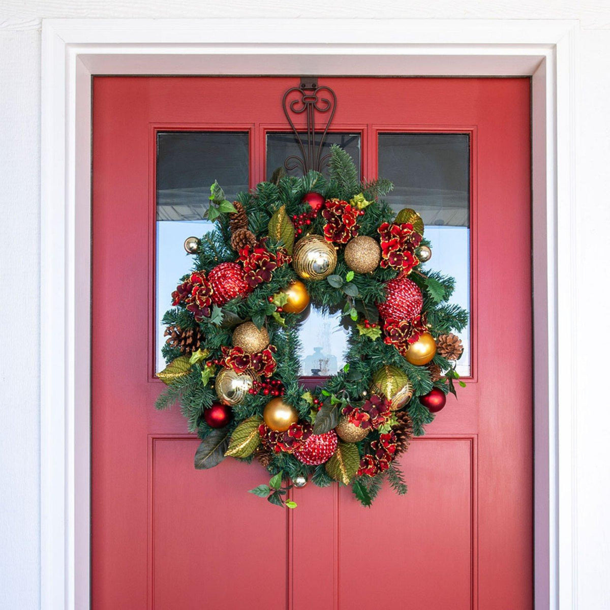Village Lighting 30 in. Scarlet Hydrangea Pre-lit LED Wreath