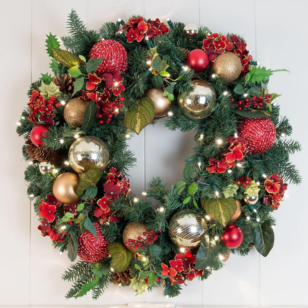 Village Lighting 30 in. Scarlet Hydrangea Pre-lit LED Wreath