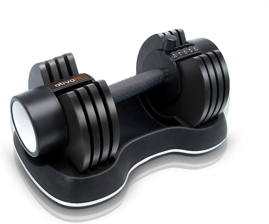 ATIVAFIT Adjustable Dumbbell for Workout Strength Training Fitness Weight Gym, 27.5 Pounds (Single)