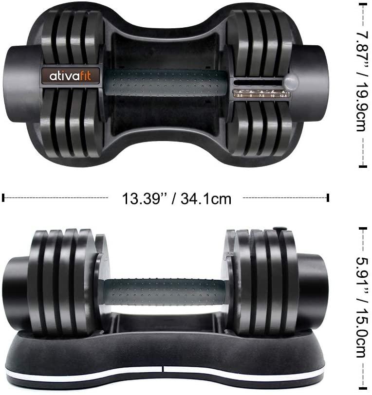 ATIVAFIT Adjustable Dumbbell for Workout Strength Training Fitness Weight Gym, 27.5 Pounds (Single)