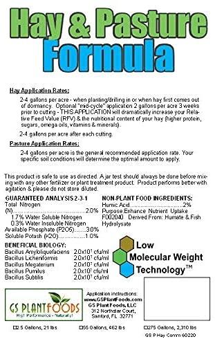 hay &amp; pasture formula by gs plant foods- organic pasture fertilizer with humic acid &amp; fulvic acid (5 gallon) - pasture grass formula for higher yields and healthier animals