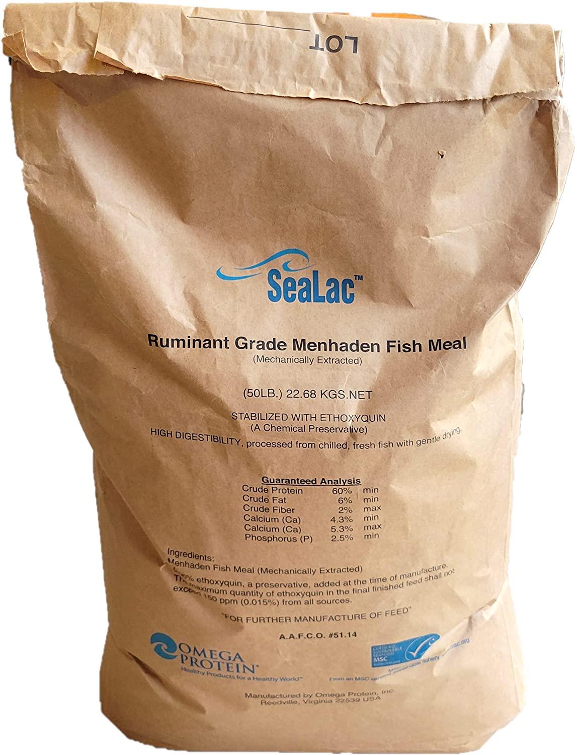 sealac’s ruminant grade menhaden fish meal | 50 lbs | natural fertilizer or protein source for animal feed