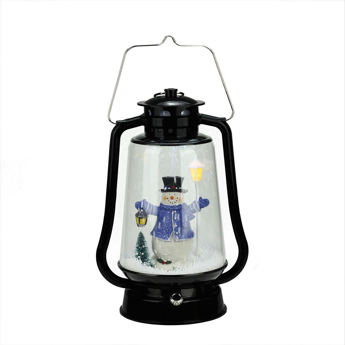 Northlight 13.5 in. Lighted Musical Snowman with Lantern Snowing Christmas Tabletop Lantern