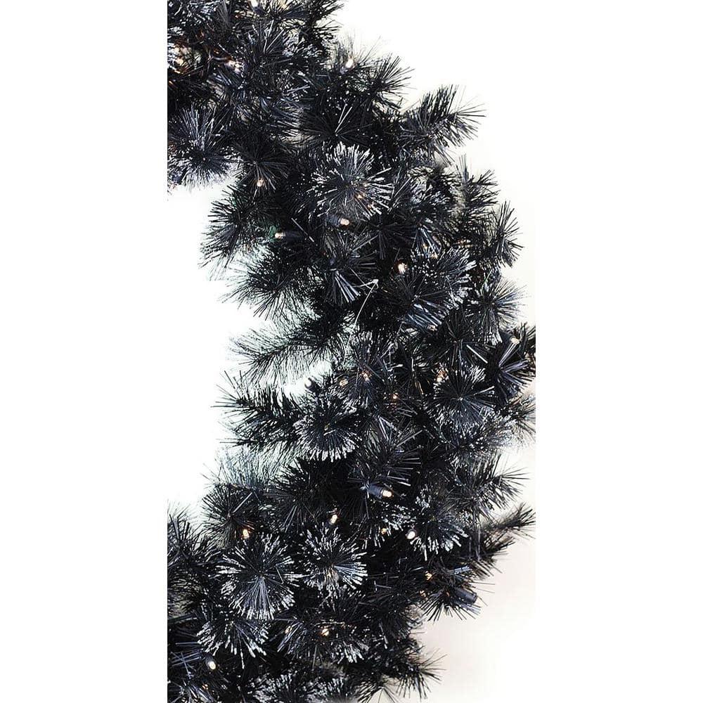 36 in. Pre-Lit LED Black Bristle Artificial Christmas Wreath