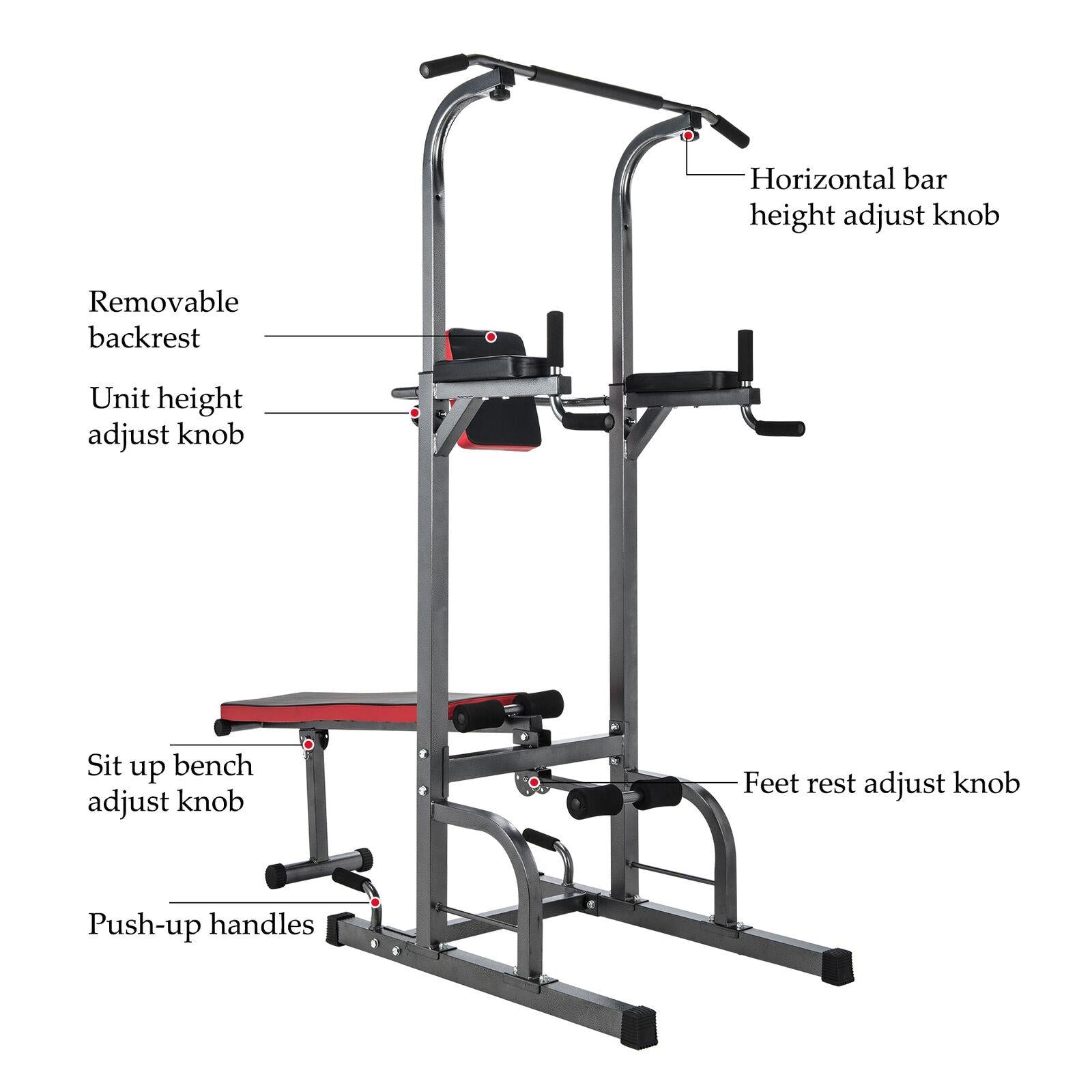 Pull Up Bar Power Tower Adjustable Height for Indoor Home Gym Fitness/