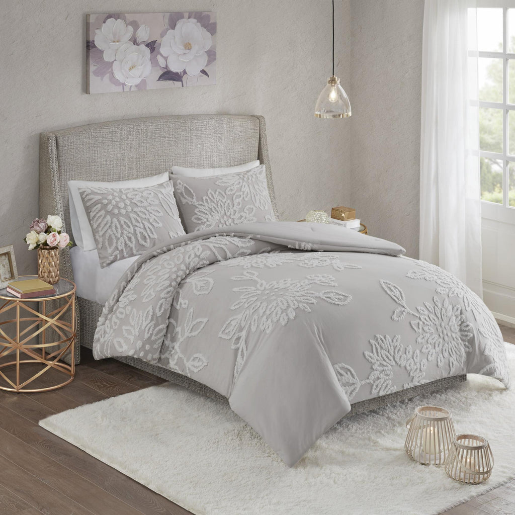 Home Essence Danica 3 Piece Tufted Cotton Chenille Floral Comforter Set
