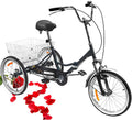 Folding Adult Tricycle 20 inch Three Wheel Tricycle for Adults Single Speed Womens Beach Cruiser Bike with LarBasket Adult Trikes for Seniors,Men,Women, Adjustable Height Seat for Recreation