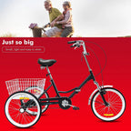 Folding Adult Tricycle 20 inch Three Wheel Tricycle for Adults Single Speed Womens Beach Cruiser Bike with LarBasket Adult Trikes for Seniors,Men,Women, Adjustable Height Seat for Recreation