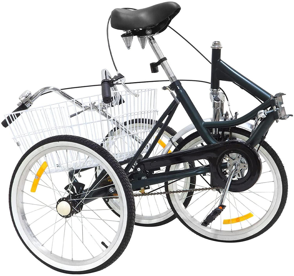 Folding Adult Tricycle 20 inch Three Wheel Tricycle for Adults Single Speed Womens Beach Cruiser Bike with LarBasket Adult Trikes for Seniors,Men,Women, Adjustable Height Seat for Recreation