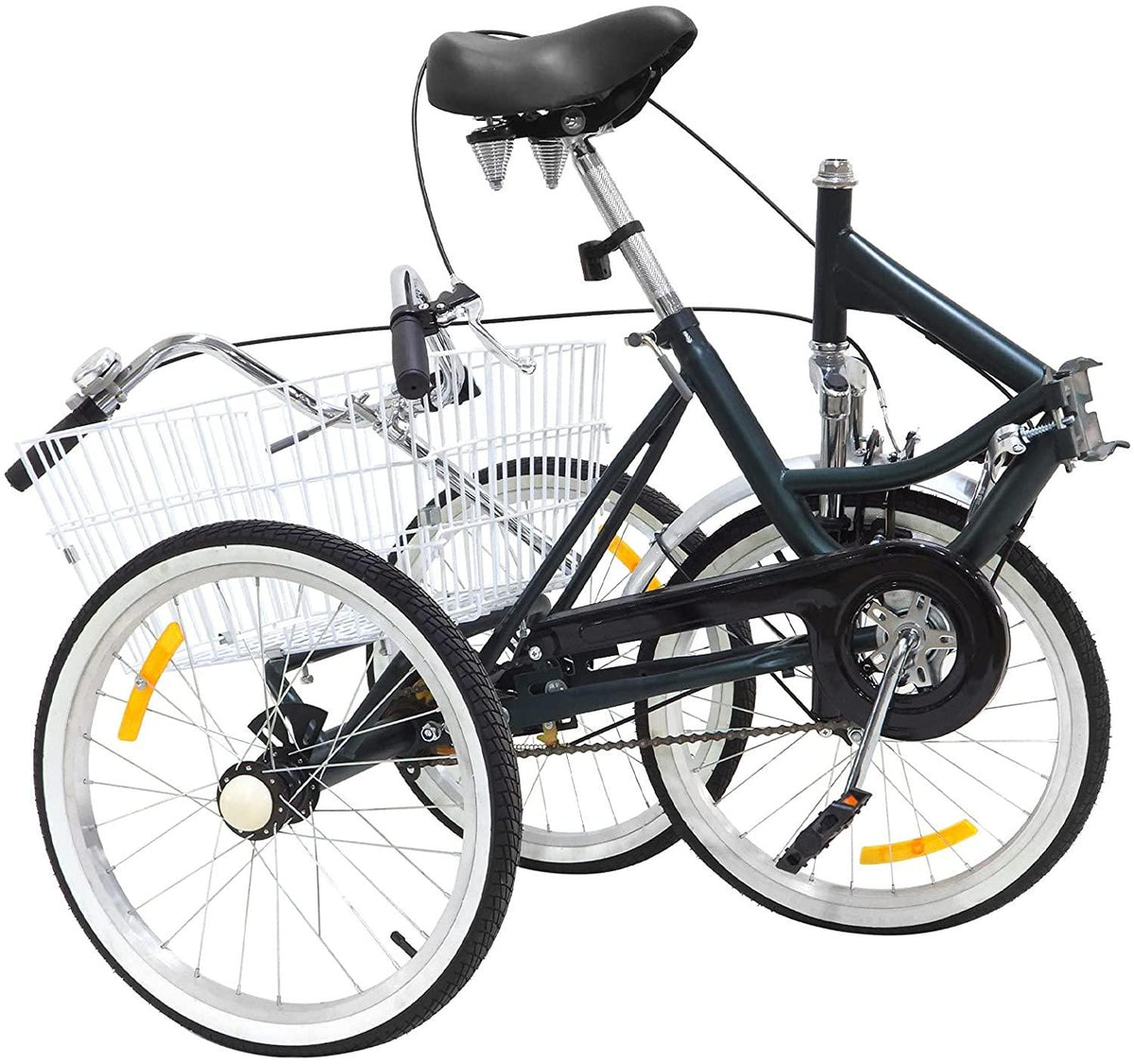 Folding Adult Tricycle 20 inch Three Wheel Tricycle for Adults Single Speed Womens Beach Cruiser Bike with LarBasket Adult Trikes for Seniors,Men,Women, Adjustable Height Seat for Recreation