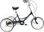 Folding Adult Tricycle 20 inch Three Wheel Tricycle for Adults Single Speed Womens Beach Cruiser Bike with LarBasket Adult Trikes for Seniors,Men,Women, Adjustable Height Seat for Recreation