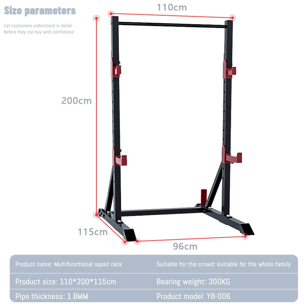 Multifunctional Pull-ups Zones Squat Stand Rack Power Cage, Barbell Rack