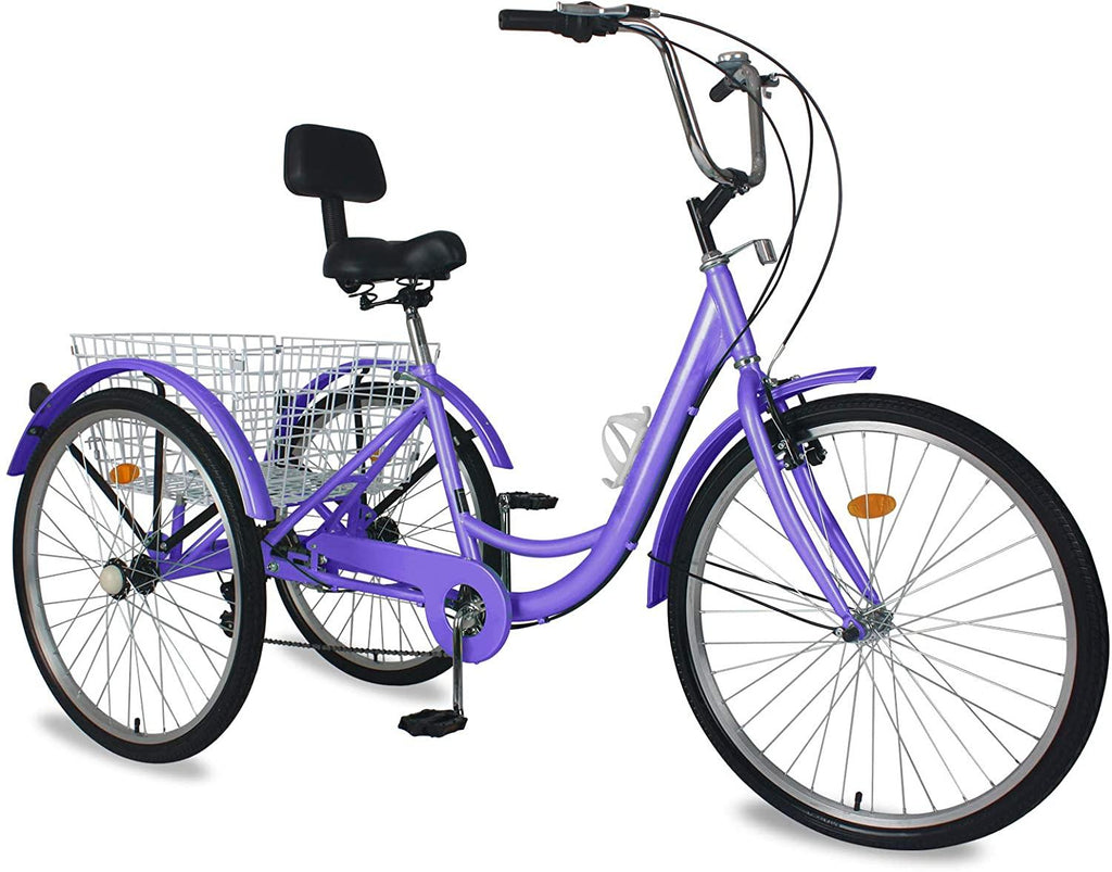 Adult Tricycles, 3 Wheel Bikes for Adults 24 inch /26 inch 7 Speed Adult Trikes Bicycles Cruise Trike with Shopping Basket for Seniors, Women, Men (Purple, 20" Wheels)