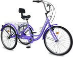 Adult Tricycles, 3 Wheel Bikes for Adults 24 inch /26 inch 7 Speed Adult Trikes Bicycles Cruise Trike with Shopping Basket for Seniors, Women, Men (Purple, 20" Wheels)
