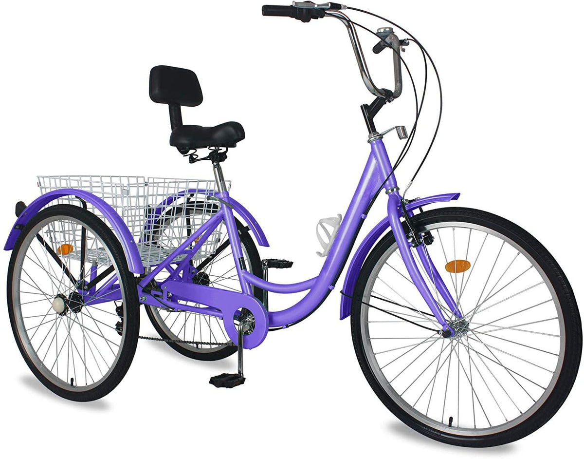 Adult Tricycles, 3 Wheel Bikes for Adults 24 inch /26 inch 7 Speed Adult Trikes Bicycles Cruise Trike with Shopping Basket for Seniors, Women, Men (Purple, 20" Wheels)