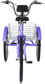Adult Tricycles, 3 Wheel Bikes for Adults 24 inch /26 inch 7 Speed Adult Trikes Bicycles Cruise Trike with Shopping Basket for Seniors, Women, Men (Purple, 20" Wheels)