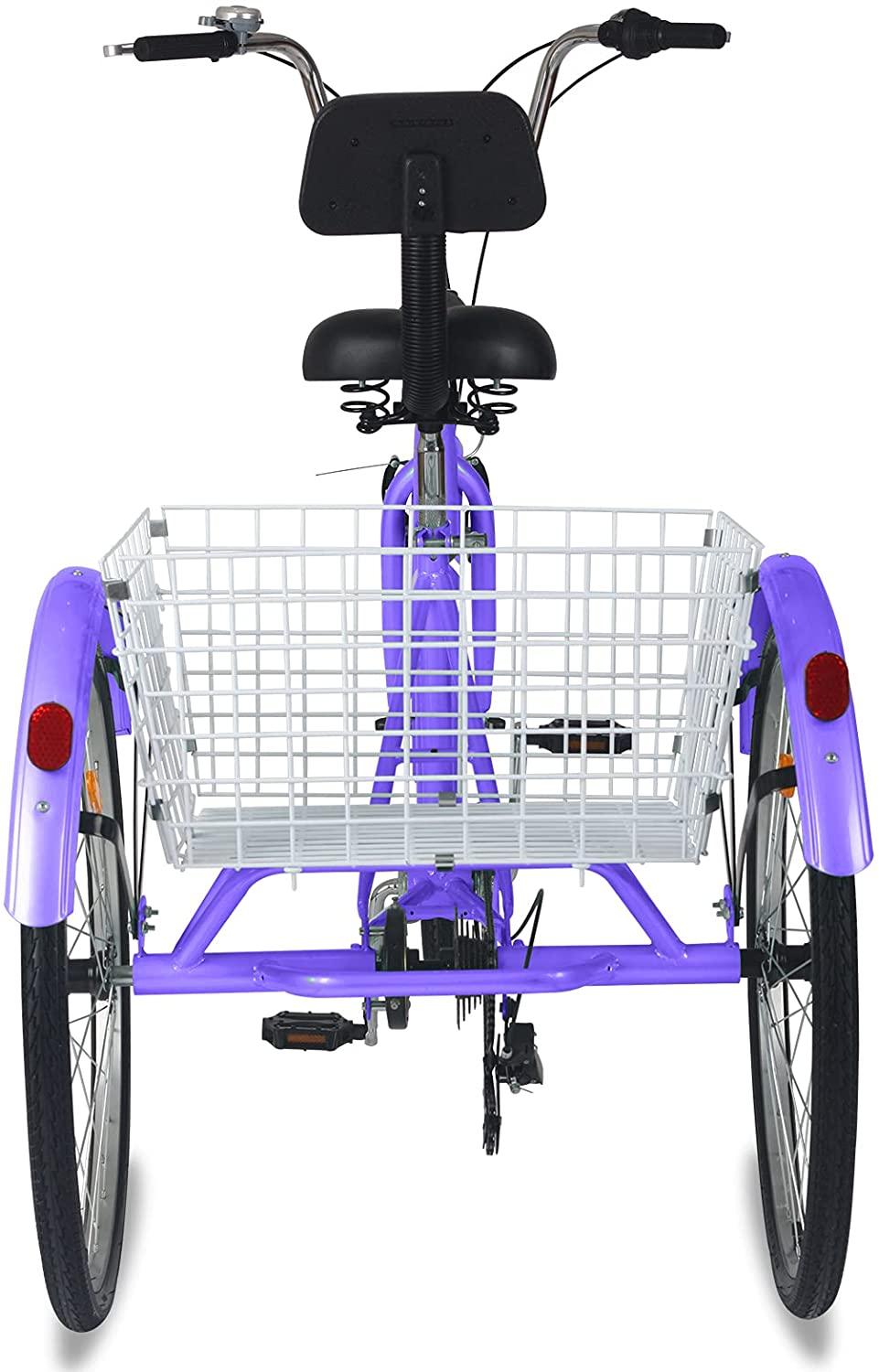 Adult Tricycles, 3 Wheel Bikes for Adults 24 inch /26 inch 7 Speed Adult Trikes Bicycles Cruise Trike with Shopping Basket for Seniors, Women, Men (Purple, 20" Wheels)